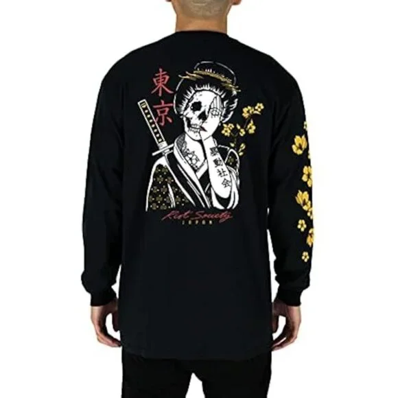 Riot Society Black L/S Skull & Floral Graphic Print Tee | Streetwear Grunge Moto - Picture 11 of 13